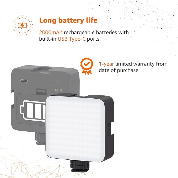 Camera Video Light with Clip & 3 Cold Shoe Connectors